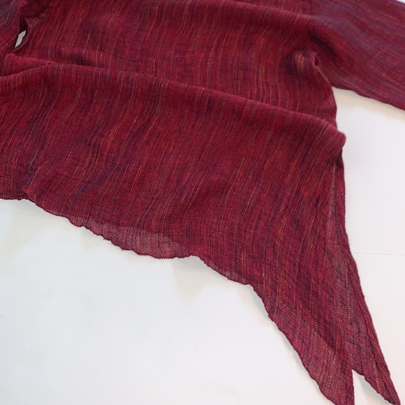 CTC Linen Mesh Tie Long Sleeve Burgundy Red Oversized Tunic Top Blouse Size M - Picture 8 of 12